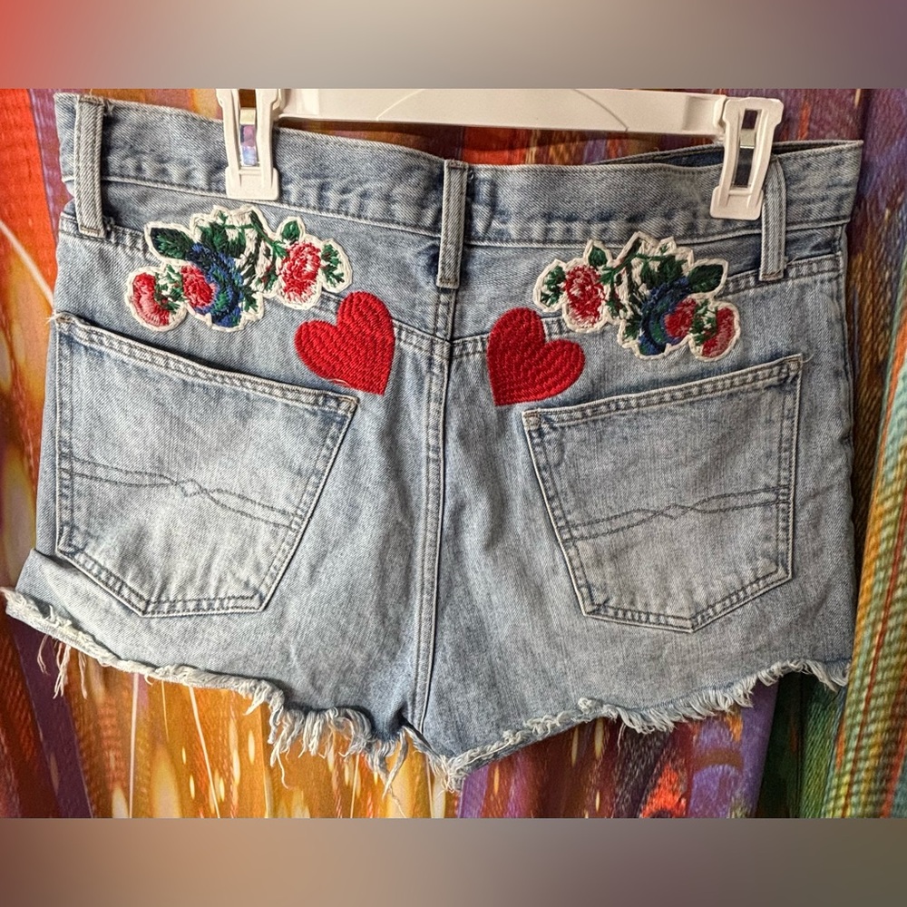 Lucky Brand Blue Jean Shorts with Floral and Heart Embroidery ♥️